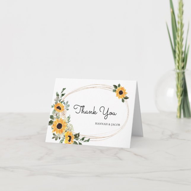 Sunflower Rustic Wedding Thank You Card (Front)