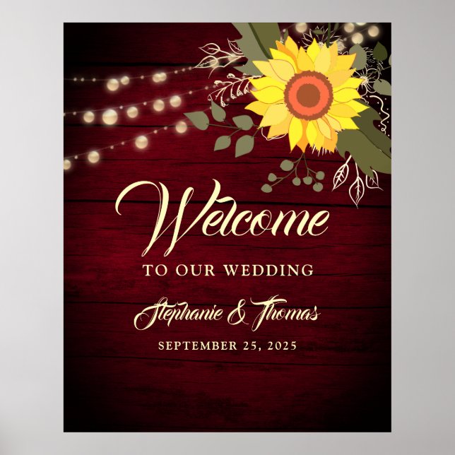 Sunflower Rustic Wedding Welcome Poster (Front)