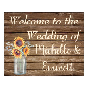 Sunflower Rustic Wedding Welcome Sign, Rustic Photo Print