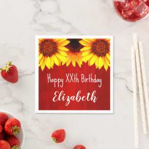 Sunflower Rustic Wood Birthday Napkin