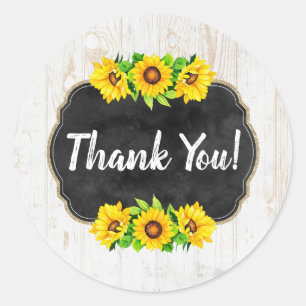 Sunflower & Rustic Wood Country Farm Thank You Classic Round Sticker
