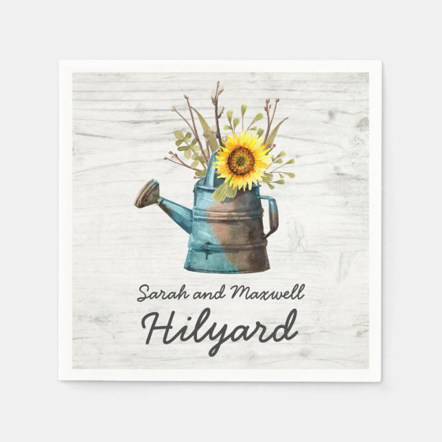 Sunflower & Rustic Wood Farm Country Wedding Napkin (Front)