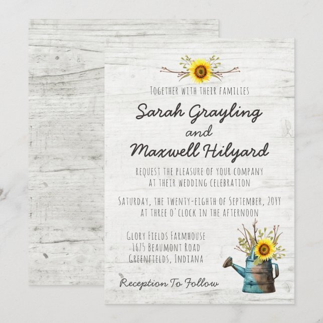 Sunflower & Rustic Wood Farm Wedding Invitation (Front/Back)