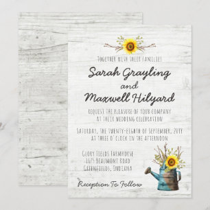 Sunflower & Rustic Wood Farm Wedding Invitation
