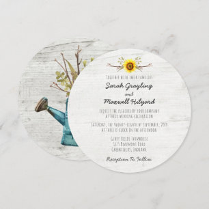 Sunflower & Rustic Wood Farm Wedding Invitation