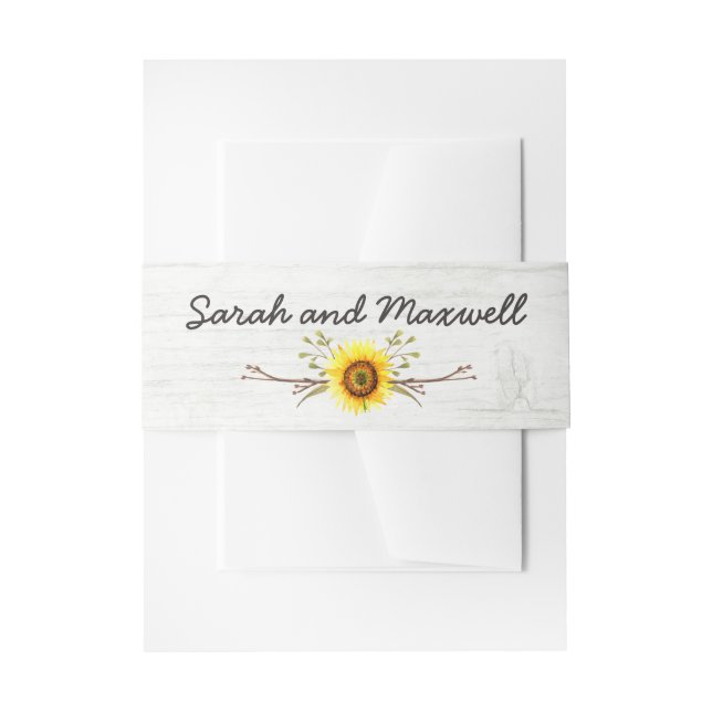 Sunflower & Rustic Wood Farm Wedding Invitation Belly Band (Front Example)