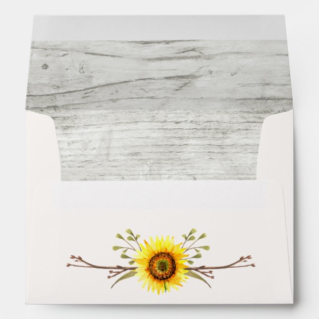 Sunflower & Rustic Wood Farm Wedding Invitation Envelope (Back (Bottom))