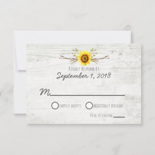 Sunflower Rustic Wood Farm Wedding Invitation RSVP