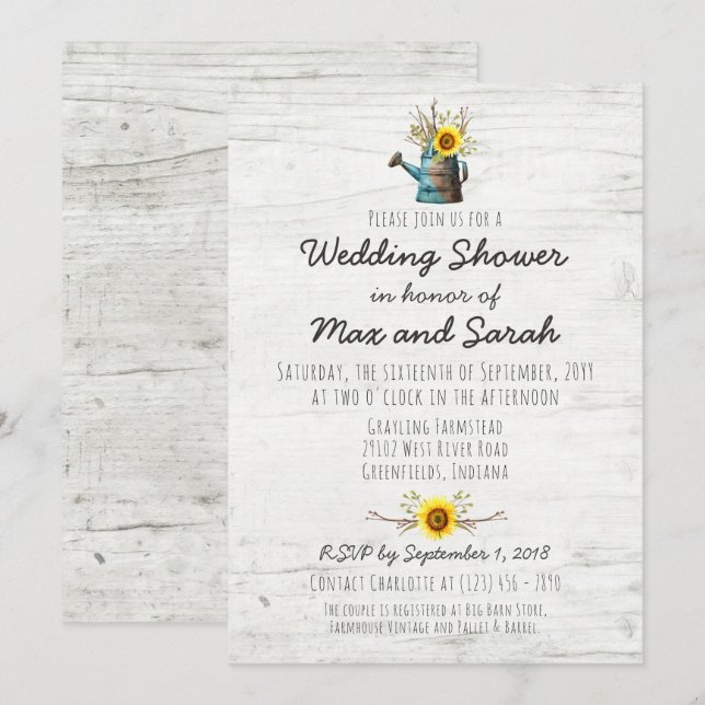 Sunflower & Rustic Wood Farm Wedding Shower Invite (Front/Back)