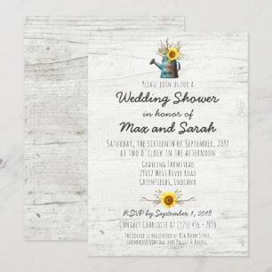Sunflower & Rustic Wood Farm Wedding Shower Invite