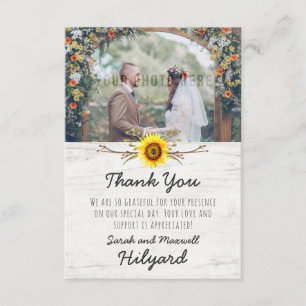 Sunflower & Rustic Wood Farm Wedding Thank You