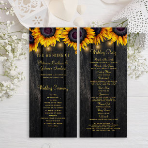 Sunflower rustic wood gold script wedding program invitation