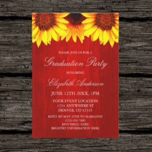 Sunflower Rustic Wood Graduation Party Invitation