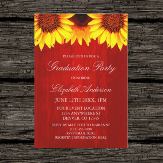 Sunflower Rustic Wood Graduation Party Invitation (Creator Uploaded)
