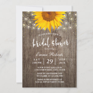 Sunflower Rustic Wood String Lights Bridal Shower Invitation
