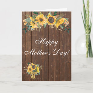 Sunflower Rustic Wood Watercolor  Mother's Day Card