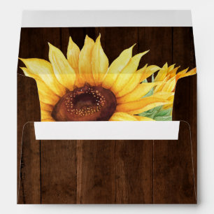Sunflower Rustic Wood Watercolor Wedding Envelope