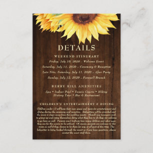 Sunflower Rustic Wood Watercolor Weekend Details Enclosure Card