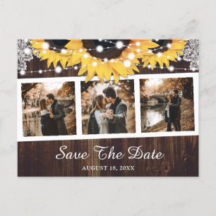Sunflower Rustic Wood Wedding Photo Save The Date Announcement Postcard