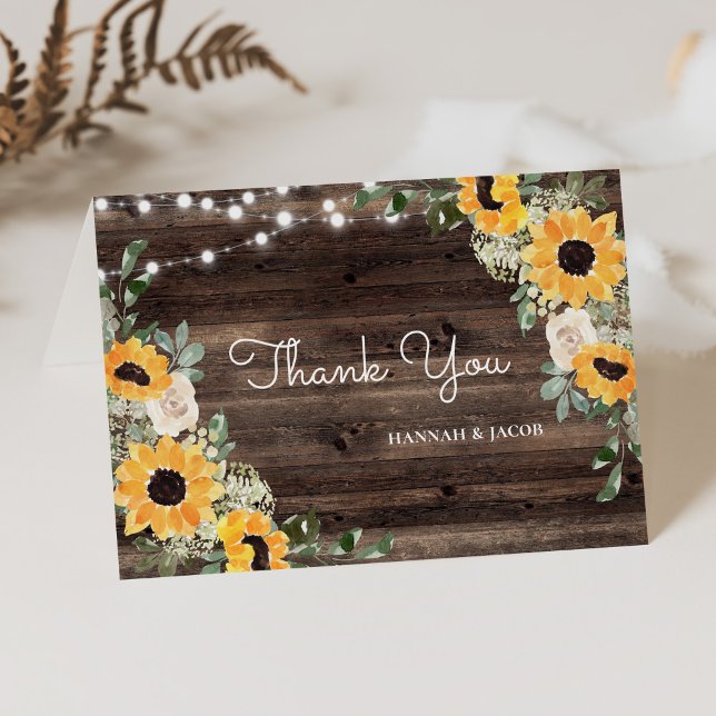 Sunflower Rustic Wood Wedding Thank You Card (Creator Uploaded)