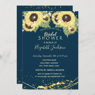 Sunflower,s, String Lights, Gold Bridal Shower Invitation