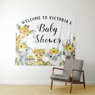 Sunflower Safari Baby Shower Banner Backdrop L Tapestry