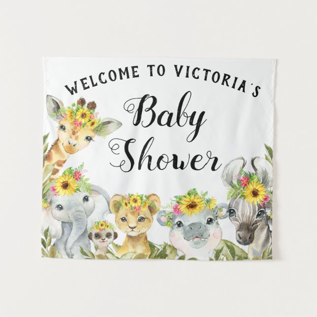 Sunflower Safari Baby Shower Banner Backdrop S Tapestry (Front (Horizontal))