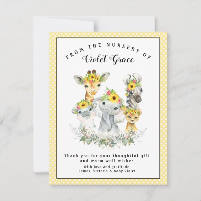 Sunflower Safari Baby Shower Thank You Cards (Front)