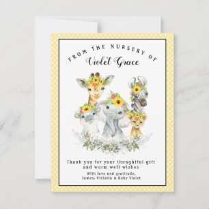 Sunflower Safari Baby Shower Thank You Cards