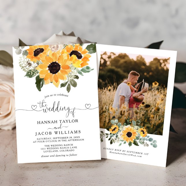 Sunflower Sage Greenery Photo Wedding  Invitation (Creator Uploaded)
