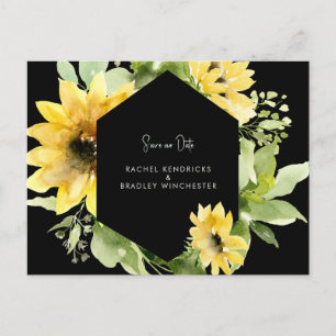 Sunflower Save Our Date Black Wedding Black Announ Announcement Postcard