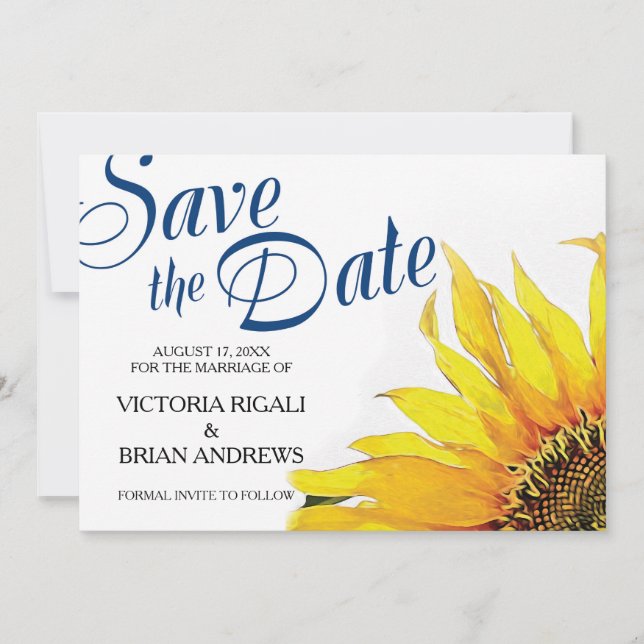 Sunflower Save The Date ~ Navy Blue Yellow (Front)