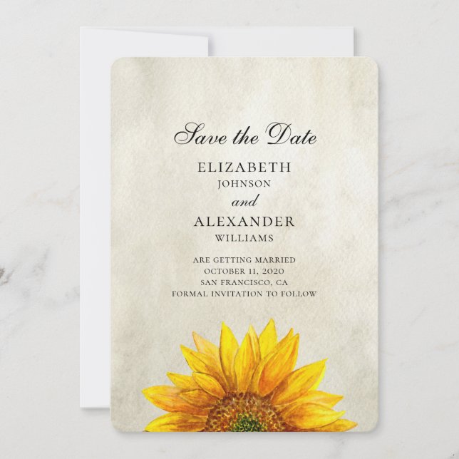 Sunflower save the date. Rustic wedding. Country Save The Date (Front)