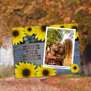 Sunflower Save The Date Wedding   Classic Blue Announcement Postcard