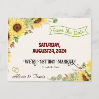 SUNFLOWER SAVE THE DATE WEDDING POST CARD