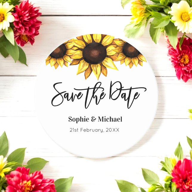 Sunflower Save the Date Wedding   Round Paper Coaster (Creator Uploaded)