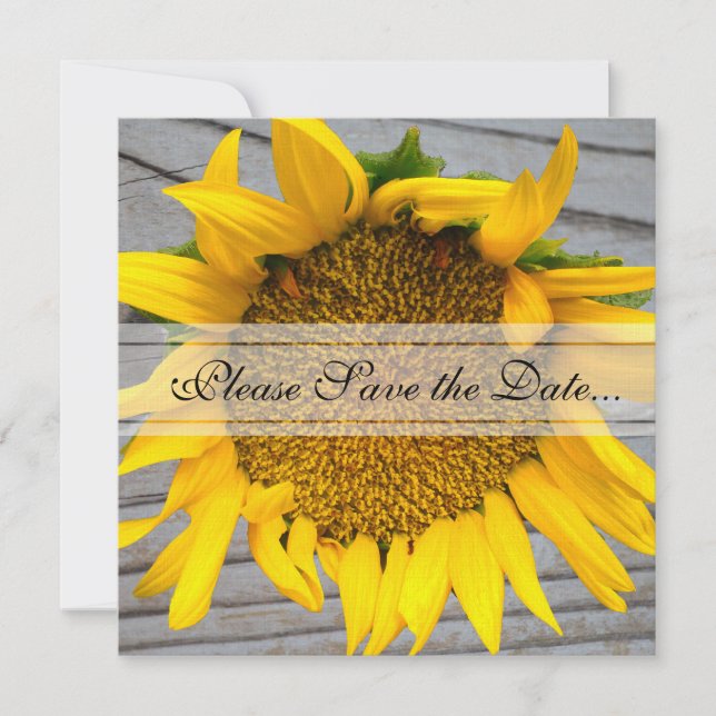 Sunflower Save the Date with barnwood (Front)