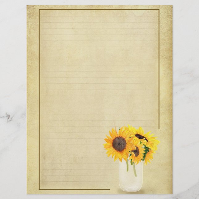 Sunflower Scrapbook Lined Writing Paper (Front)