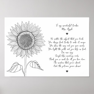 Sunflower & Script Appreciation Poem for Teacher Poster