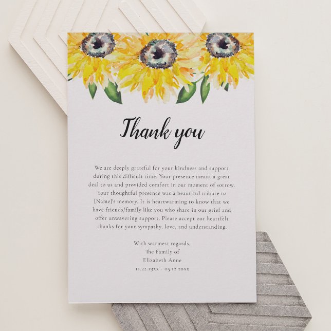 Sunflower Script Funeral Thank you Watercolor (Creator Uploaded)