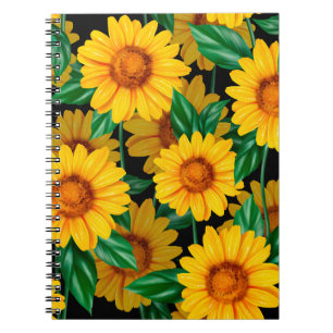 Sunflower seamless pattern. Background with yellow Notebook