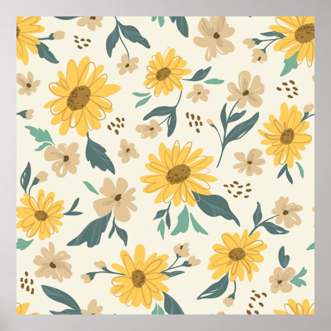 Sunflower seamless pattern. Yellow daisy on off wh Poster (Front)