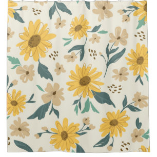 Sunflower seamless pattern. Yellow daisy on off wh Shower Curtain