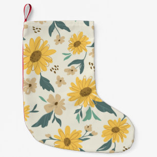 Sunflower seamless pattern. Yellow daisy on off wh Small Christmas Stocking