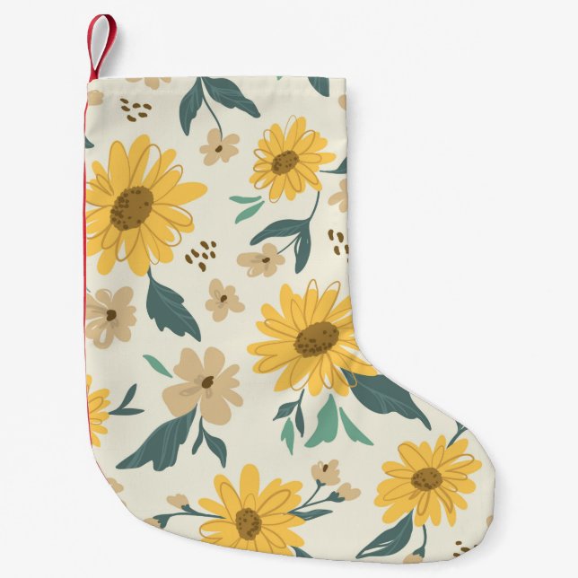 Sunflower seamless pattern. Yellow daisy on off wh Small Christmas Stocking (Front)