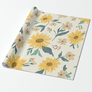 Sunflower seamless pattern. Yellow daisy on off wh Wrapping Paper