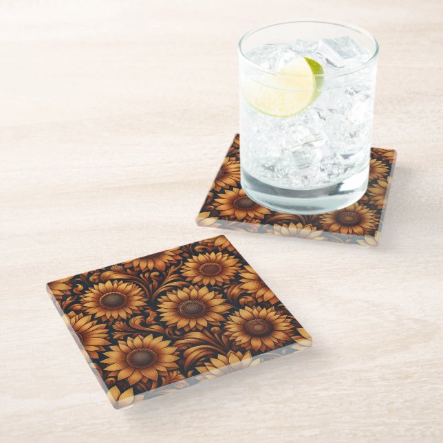 Sunflower Season Glass Coaster (Angled)