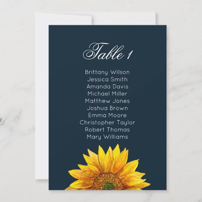 Sunflower seating chart. Navy rustic wedding Invitation (Front)