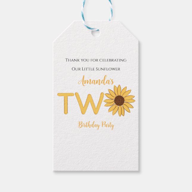Sunflower Second Birthday Gift Tags (Front)