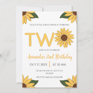 Sunflower Second Birthday invitation
